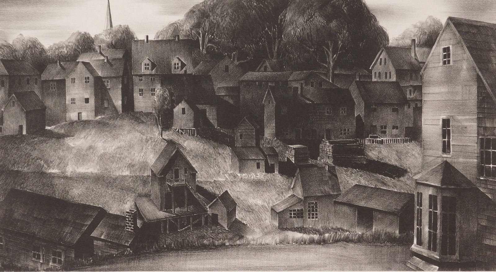 Stow Wengenroth (American, 1906-1978) lithograph: Summer Dusk lithograph, 1932, signed in pencil. 7 x 13" Literature: Stuckey 27 Provenance: Private collection- New Orleans, LA *** PLEASE READ: IMPORTANT NOTE About S&H *** S&H of