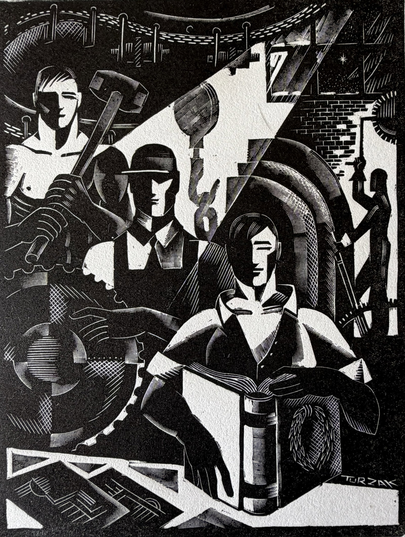 Charles Turzak (American, 1899-1985) wood engraving: Worker's No. 2 wood engraving, signed, titled and numbered 48/50 in pencil. 6 x 4 1/2'' Provenance: Private collection- New Orleans, LA *** PLEASE READ: IMPORTANT NOTE About S&H ***