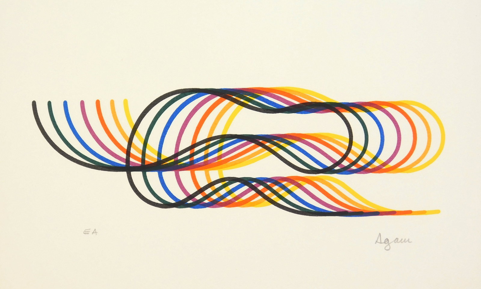 Yaacov Agam (Israeli, 1928-2026) lithograph: Swirls III lithograph in colors, 1984, signed and annotated e.a. in pencil, from the Lines and Forms suite, published by Martin Lawrence Limited Editions. 8 x 12" Proven
