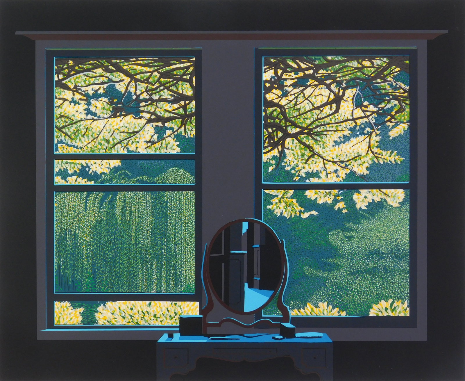 Graham Bannister (British, 1954- ) silkscreen: View from a Window silkscreen in colors, signed and numbered 21/100 in pencil. 15 3/8 x 18 3/4" Provenance: Private collection- Tucson, AZ *** PLEASE READ: IMPORTANT NOTE About S&H ***