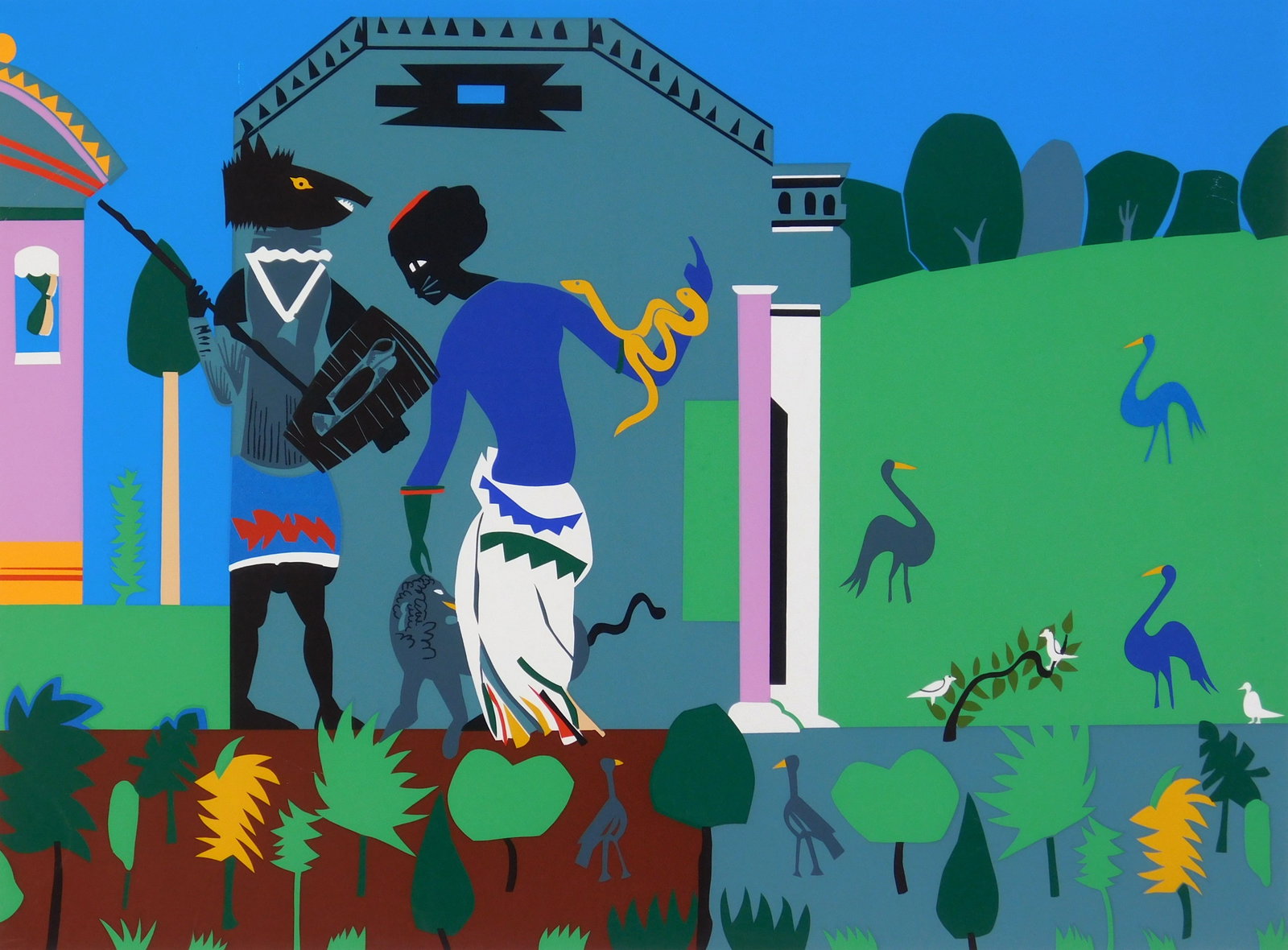 Romare Bearden (American 1911-1988) silkscreen: Circe Turns a Companion into Swine silkscreen in colors, 1978. 17 1/2 x 23 1/2'' Provenance: Private collection- Cumberland Foreside, ME *** PLEASE READ: IMPORTANT NOTE About S&H *