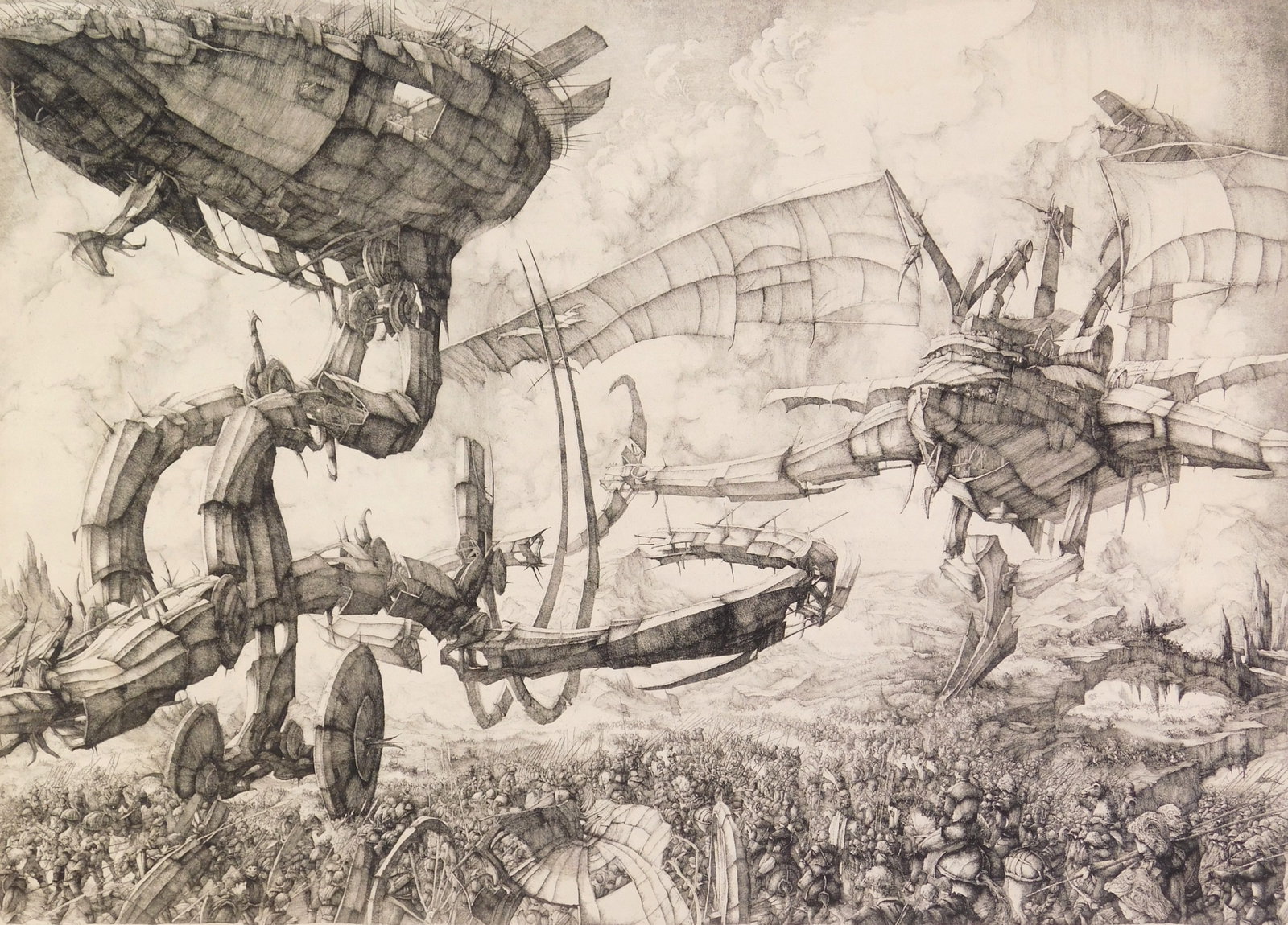 Érik Desmazières (French, 1948- ) etching: La Grande Bataille etching, 1978, signed, dated and numbered 70/90 in pencil. 19 1/4 x 27 3/8" Literature: Fitch- Febvrel 33-II Provenance: Private collection- New Orleans, LA *** PLEASE