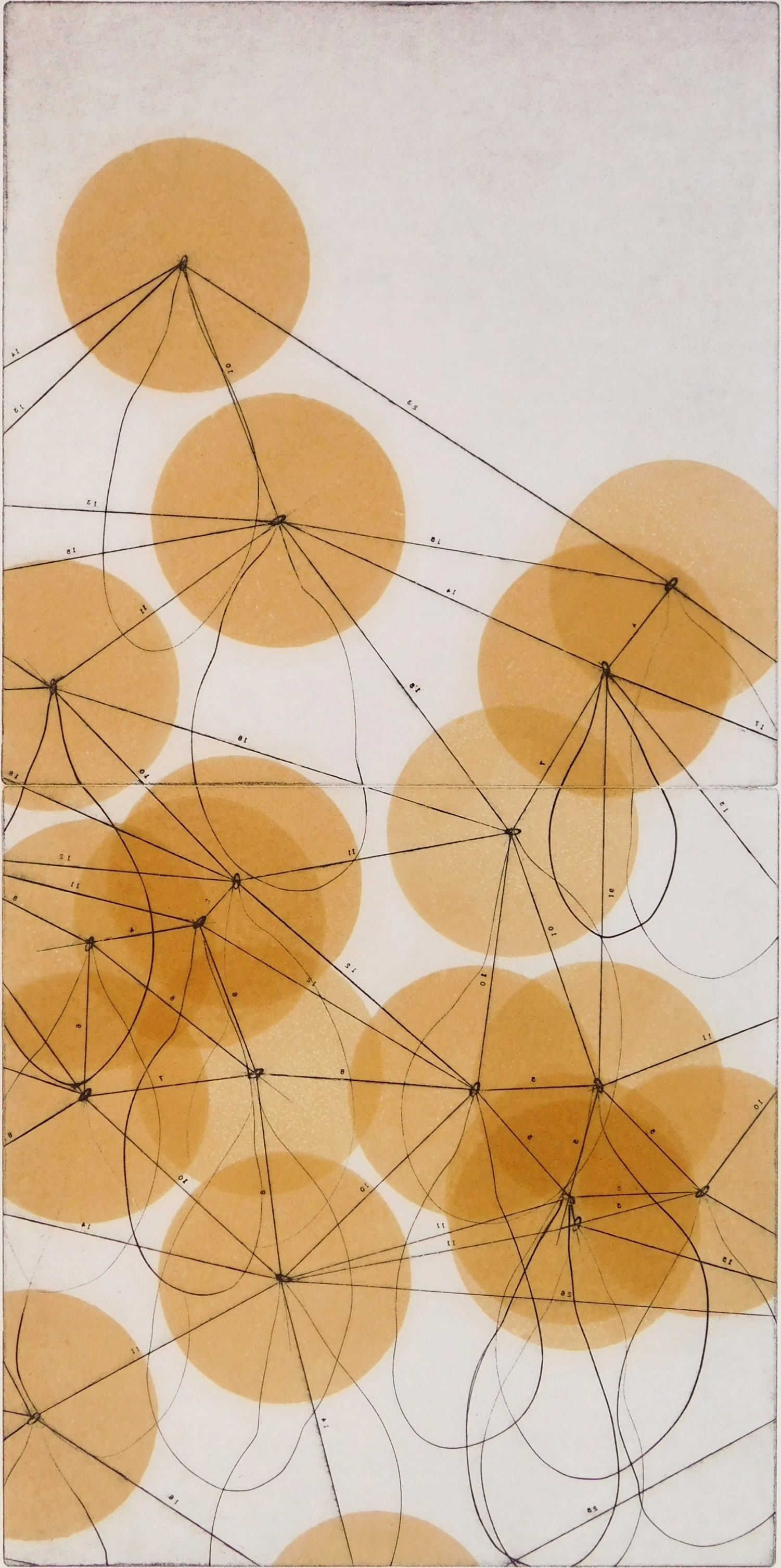 Yizhak Elyashiv (Israeli, 1964-) engraving: Untitled (Section from a "Handful of Grains Map") engraving in colors, 2005, signed and dated in pencil, edition of 30, the Print Club of