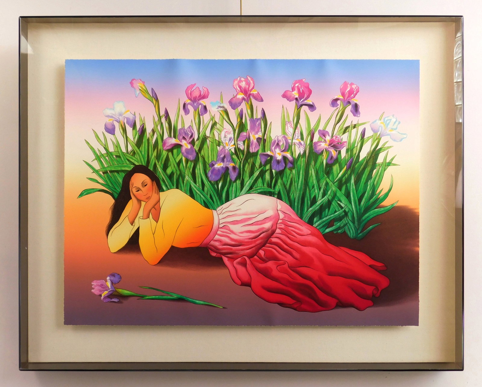 R. C. Gorman (Dine, 1931-2005) lithograph: Iris lithograph in colors, 1991, signed, dated and numbered 213/225 in pencil, framed. 26 1/2 x 35 1/2: Provenance: Private collection- Brecksville, OH *** PLEASE READ: IMPORTANT NOTE About S&H 