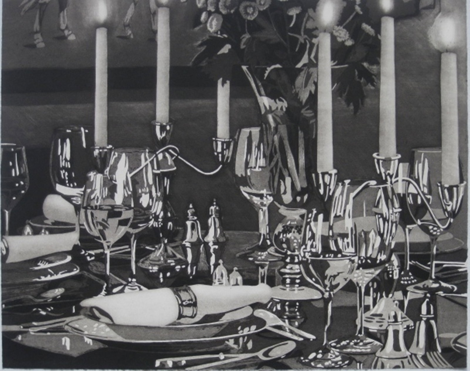 Julia Jacquette (American, 1964- ) aquatint: Dining Room with Horse Painting aquatint, 2008, signed, dated and numbered in pencil, edition of 250, The Print Club of Cleveland publication no. 88, stamp of Print Club of Cleveland verso (Lugt 20496