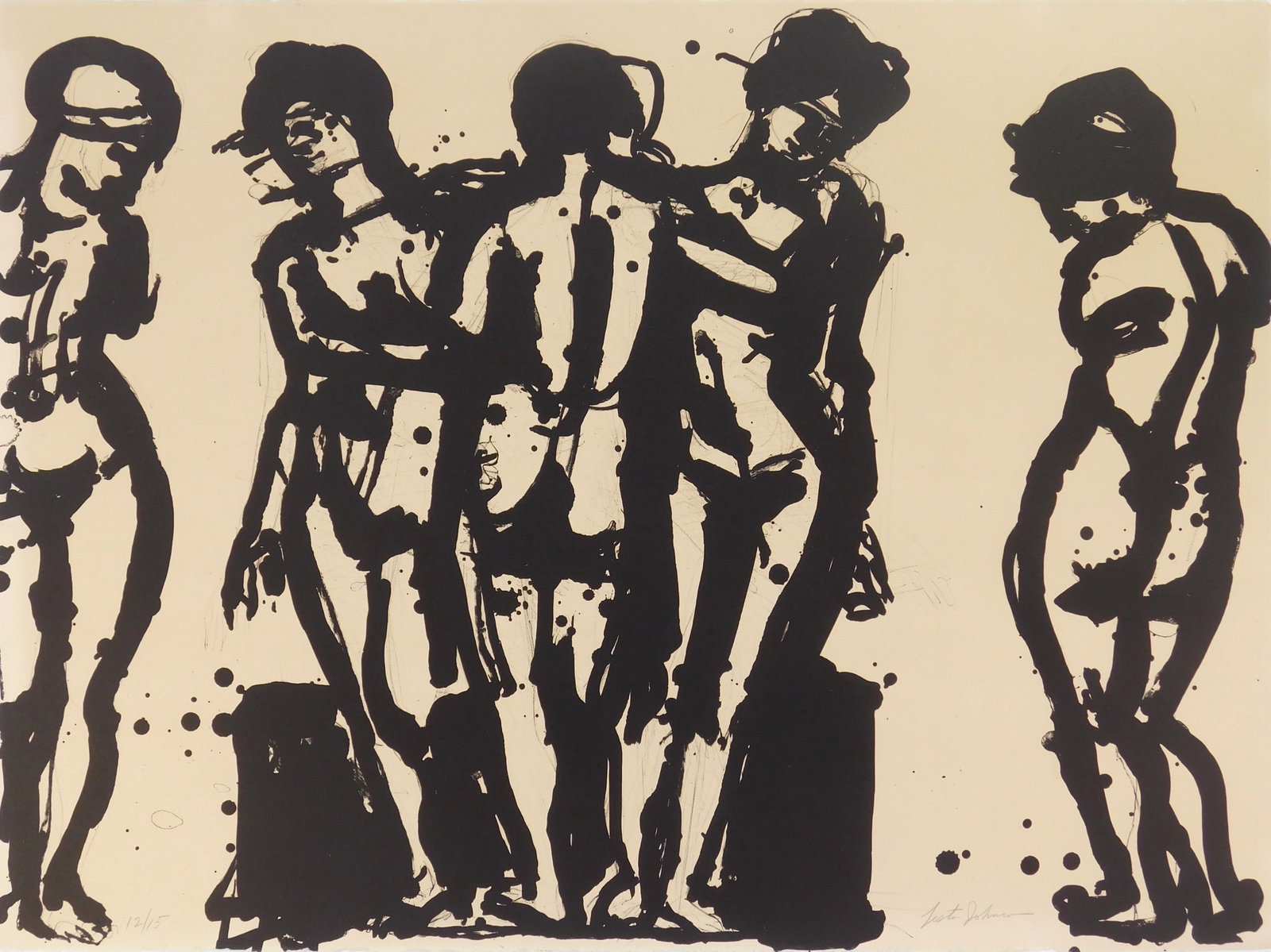 Lester Johnson (American, 1919-2010) lithograph: Untitled lithograph, signed and numbered 12/15 in pencil. 22 x 30" Provenance: Private collection- Bay Village, OH *** PLEASE READ: IMPORTANT NOTE About S&H *** S&H of this auction