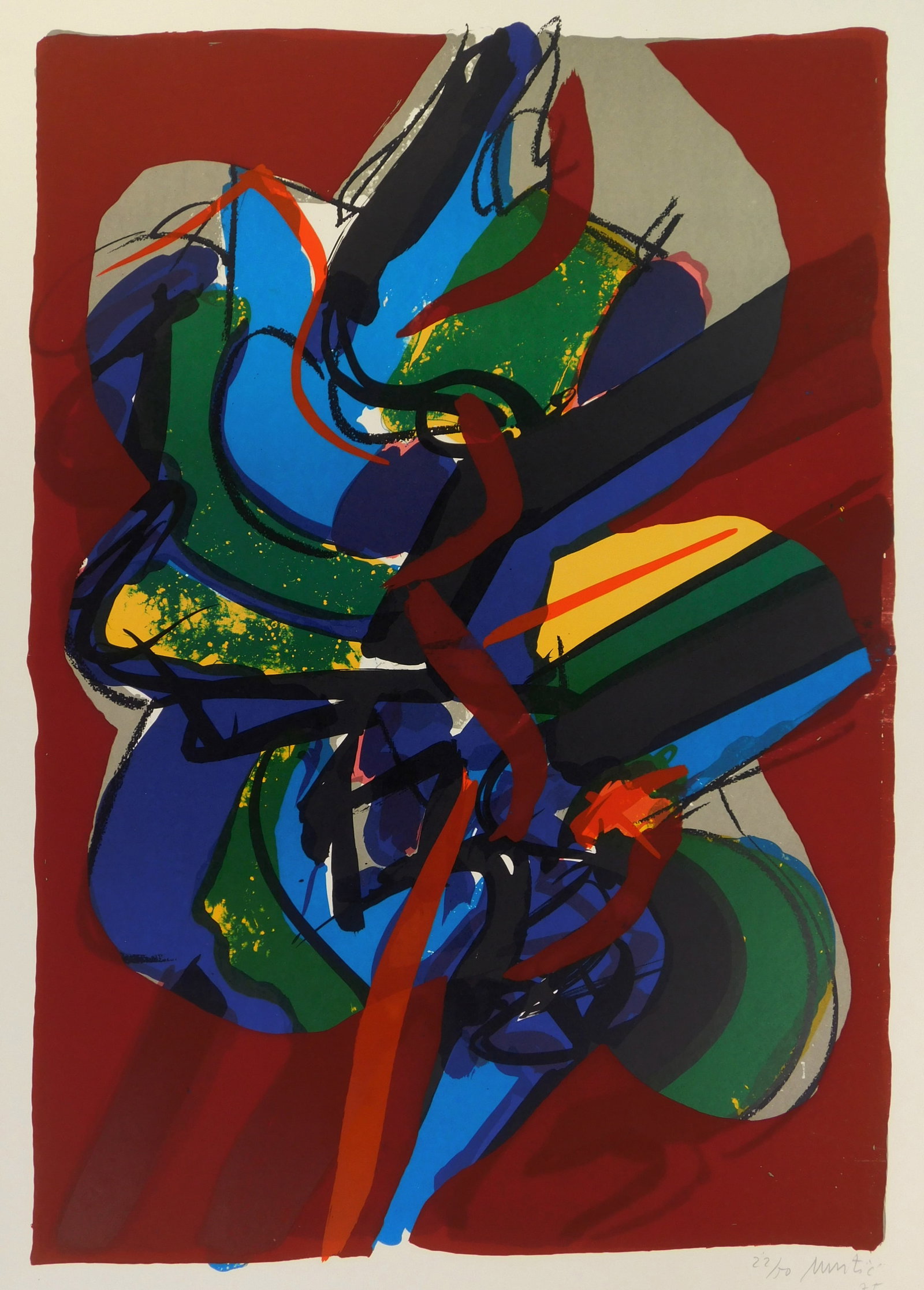 Edo Murtic (Croatian, 1921-2005) lithograph: Composition lithograph in colors, 1975, signed, dated and numbered 22/50 in pencil. 38 x 26 1/2" Provenance: Private collection-Columbus, OH Gerhard Wurzer gallery- Houston, TX *** PLE