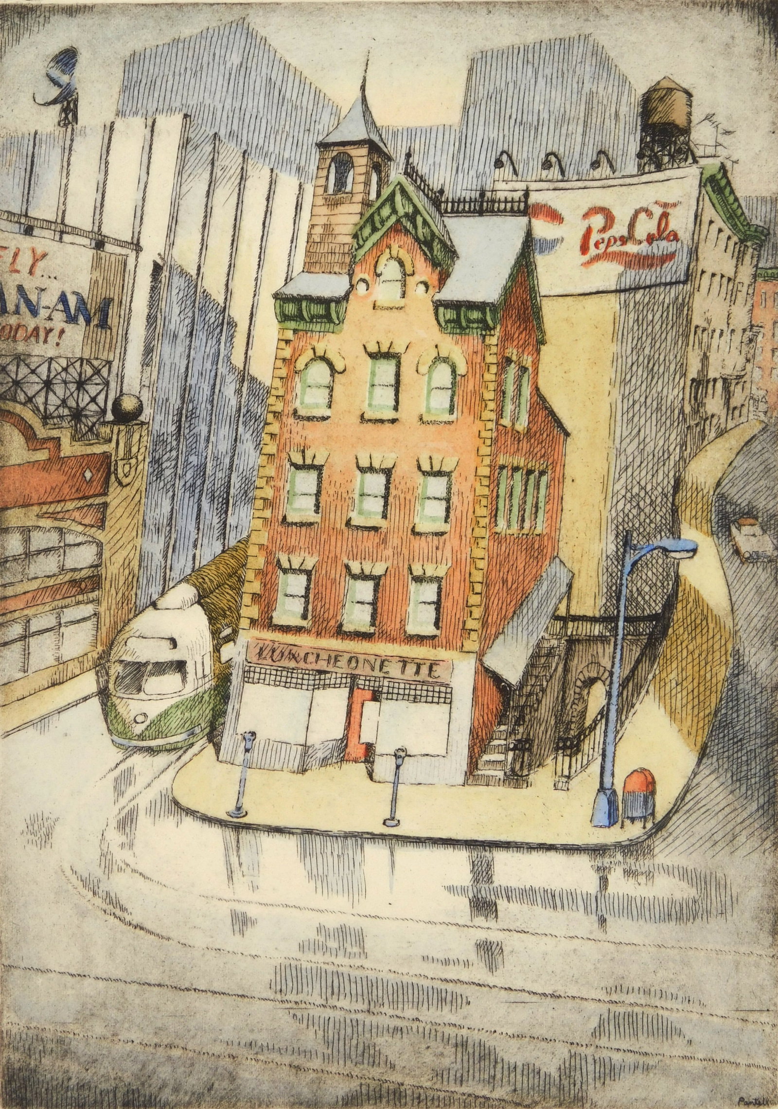 Richard Pantell (American, 1951- ) etching: Survivor etching with hand-coloring, signed, titled and numbered 2/10 in pencil. 8 1/4 x 6" Provenance: Private collection- New York, NY *** PLEASE READ: IMPORTANT NOTE About S&H ***</