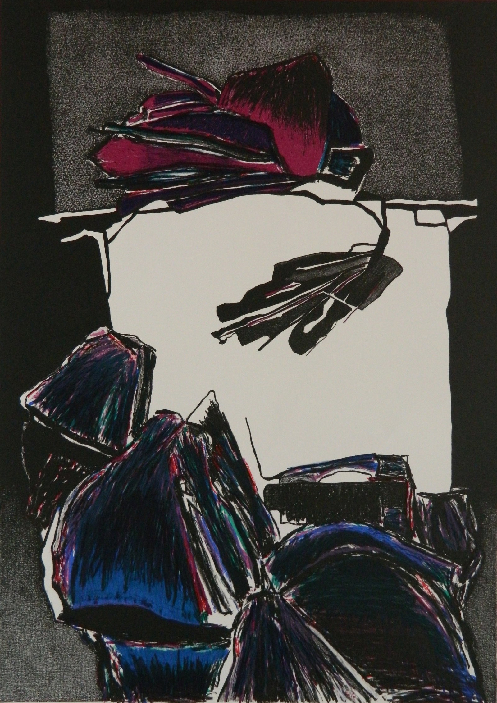 Deborah Remington (American, 1930-2010) lithograph: Quadra lithograph in colors, 1988-89, signed and dated in pencil, edition of 265, The Print Club of Cleveland publication no. 68 for 1990. 24 1/16 x 17 1/8' Provenance: A Cleveland are