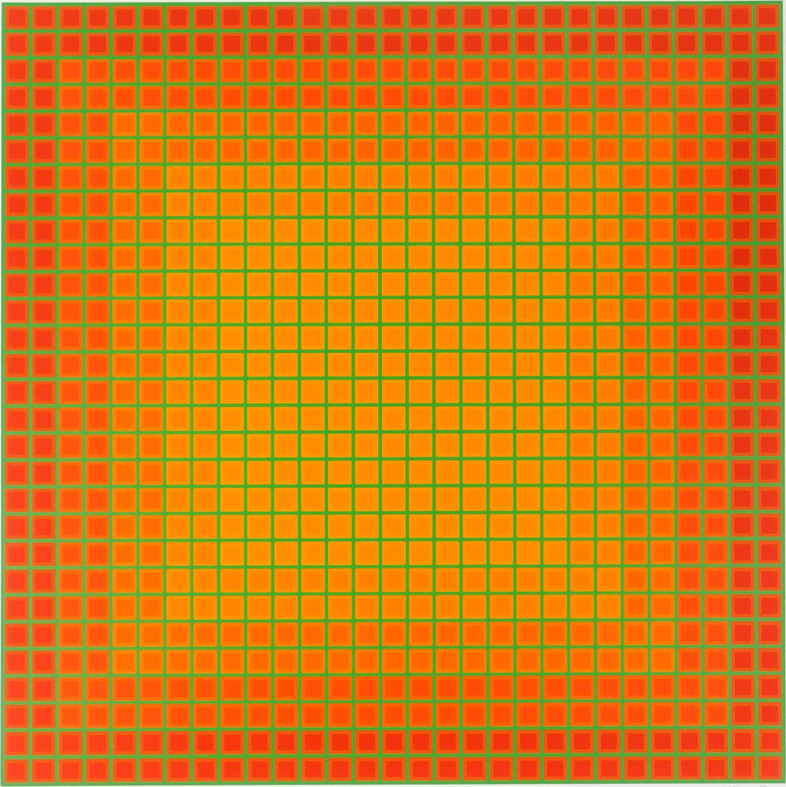 Julian Stanczak (Polish/American, 1928-2017) silkscreen: Let It Be Orange silkscreen in colors, 1981, signed and numbered 61/175 in pencil, printed by Vistec Graphics, Rochester, New York, and published by London Arts, Inc. 23 1/2 x 23 1/4&q