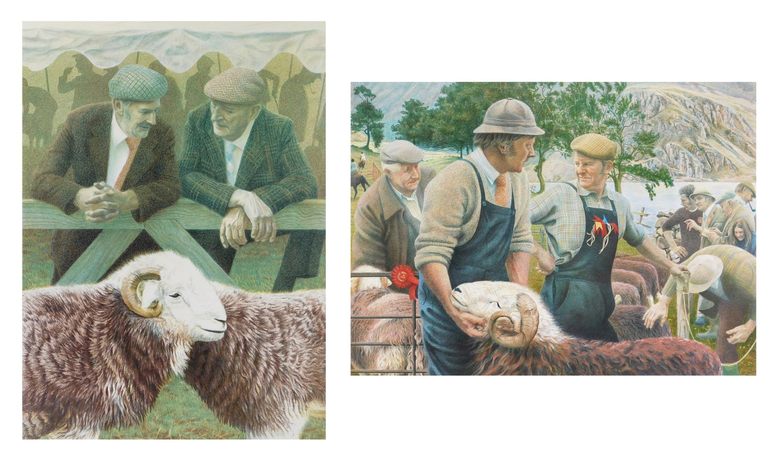 2 Alan Stone (British, 1947- ) lithographs: 1). Ennerdale Show- lithograph in colors, 1986-87, signed, dated, titled and numbered 4/200 in pencil, matted and framed. 18 x 24 1/2" 2). Head to Head- lithograph in c
