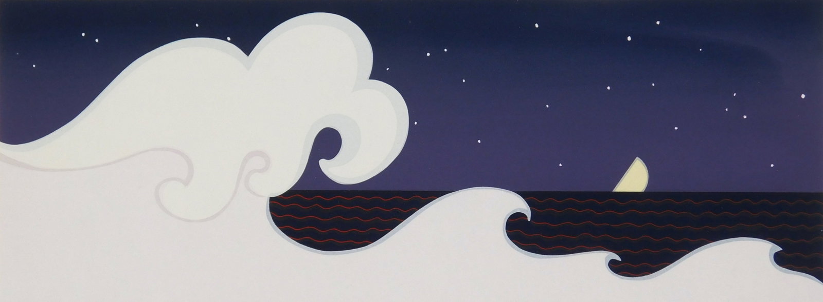 Eugenia Torgerson (American, 1944- ) silkscreen: And the Moon Fell into the Sea silkscreen in colors, 1983, signed, dated, titled and numbered 1/39 in pencil. 4 1/4 x 11" Provenance: Private collection- Cleveland Heights, OH *** PLEASE RE
