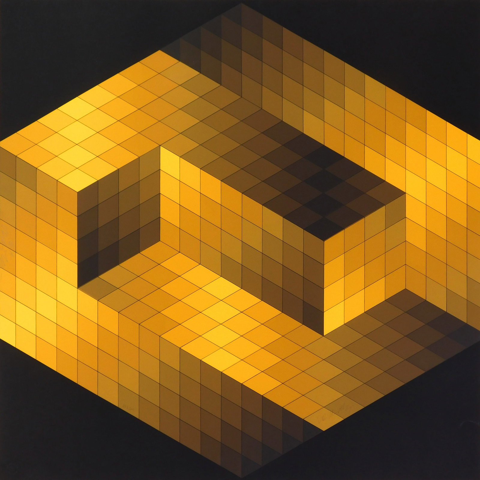 Victor Vasarely (Hungarian/French 1906-1997) silkscreen: Gestalt Yellow silkscreen in colors, 1970, signed and numbered 138/200 in pencil. 31 x 31" Provenance: Private collection- New York, NY *** PLEASE READ: IMPORTANT NOTE About S&H *** S&H