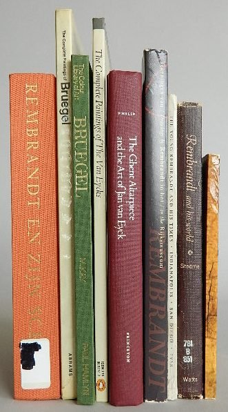 9 books on Rembrandt, Van Eyck and Bruegel: 9 Books on Rembrandt, Van Eyck and Bruegel- 1. Hughes, Robert. The Complete Paintings of Bruegel. New York: Harry N. Abrams, Inc., 1967. 2.Coune, Nadine. Bruegel: Le Peintre et Son Monde. Bruxelles: L