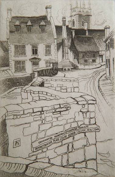 John Taylor Arms etching: John Taylor Arms- ''Geddington, Northamptonshire, England (Sketch)'' (Fletcher 400)- etching, 1946, signed and inscribed in pencil, edition of 44, Demonstration series no. 138: Colby Junior College, N