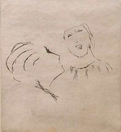 Pierre Bonnard etching: Pierre Bonnard- La Vie de Sainte Monique- etching on laid paper, published by Ambrose Vollard, int. in plate, light struck, staining in image, old tape hinge toning on verso, along with bottom margin