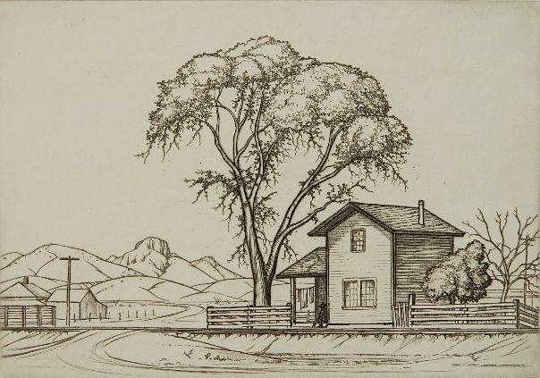 Andrew Butler 2 etchings: Andrew Butler- ''Casa Johnson''; ''Christian Hollow''- 2 etchings, 1930, 1933, both signed and dated in pencil, staining on verso of each print, does not show through. 6 7/8 x 9 3/4''; 9 x 13 3/4''