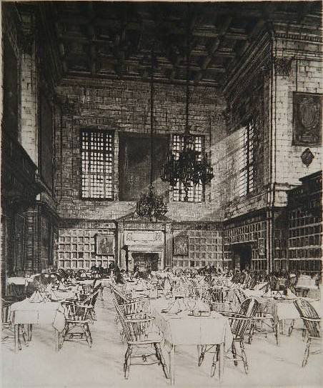 Samuel Chamberlain drypoint: Samuel Chamberlain- ''Harvard Hall'' (Chamberlain 279)- drypoint, ca. 1948, signed and numbered 50/100 in pencil. 9 5/8 x 8''