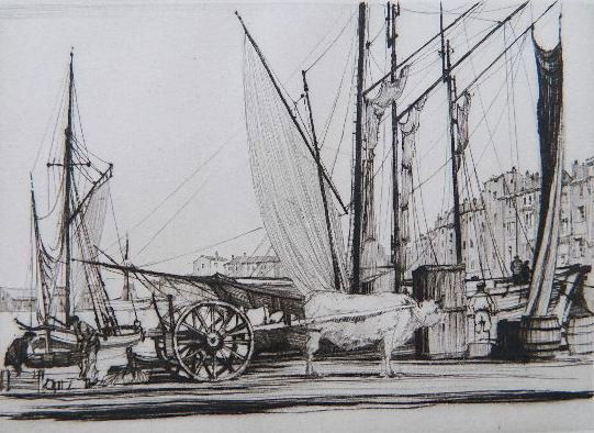 Samuel Chamberlain drypoint: Samuel Chamberlain- The Quais- drypoint, signed and numbered 16/75 in pencil, good condition. 4 x 5 3/4''