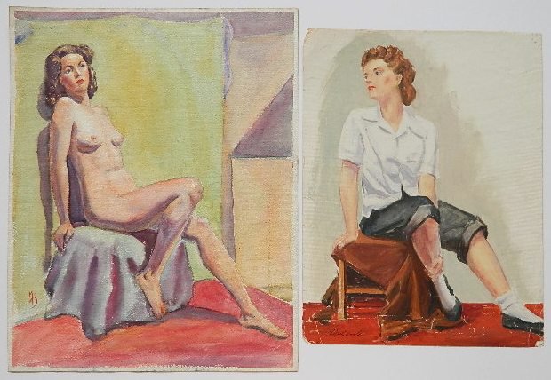 Michael Dadante 5 works: Michael Dadante- Figural Studies- 3 charcoal and 2 watercolors on paper, all signed, various sizes.