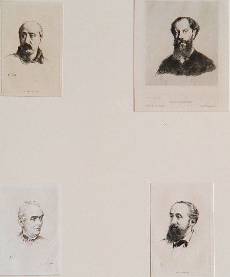 M. Desboutin 4 engravings: M. Desboutin- Faydean; Jules Jacquemart; Merinee; and Claretie- 4 engravings, some staining in margins and image, otherwise good condition, various sizes.