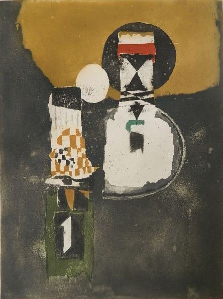 Johnny Friedlaender etching: Johnny Friedlaender- Untitled- etching in colors, signed in pencil. 30 x 22''