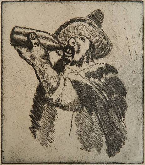 George 'Pop' O. Hart etching: George 'Pop' O. Hart- ''Salutations Senor''- etching, 1930, signed and dated in pencil. 7 x 6 1/4''