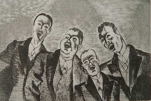 Clement Haupers etching: Clement Haupers- ''Close Harmony''- etching, 1938, signed, dated, titled and annotated 'Ed/75' in pencil. 6 x 8 3/4''
