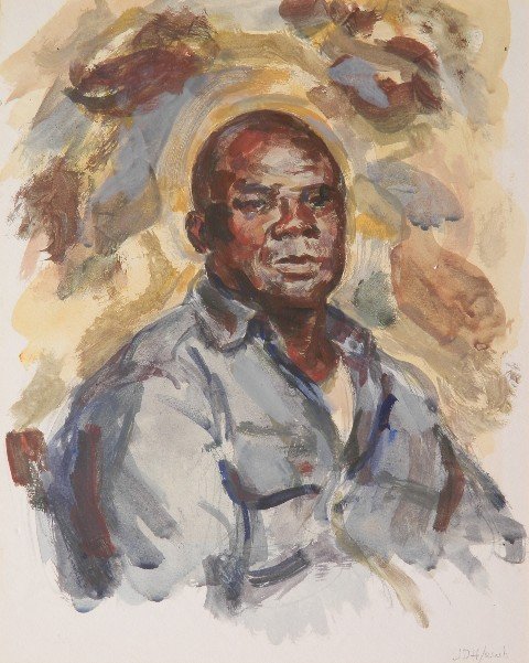 James D. Herbert watercolor: James D. Herbert- Willy Divine #141- watercolor on paper laid to board, ca. 1953, signed in pencil 'JDH/ewh' and titled verso, top mat laid down to board. 11 1/4 x 9'', 17 3/4 x 13 3/8''