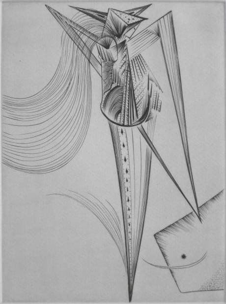 Ian Hugo engraving: Ian Hugo- ''Toreador'' (AAA/Czestochowski 1979.012.04)- engraving, 1943, signed, titled, dated and numbered in pencil, edition of 50, from 'Ten Engravings' portfolio as published in 1979. 7 7/8 x 5 7/