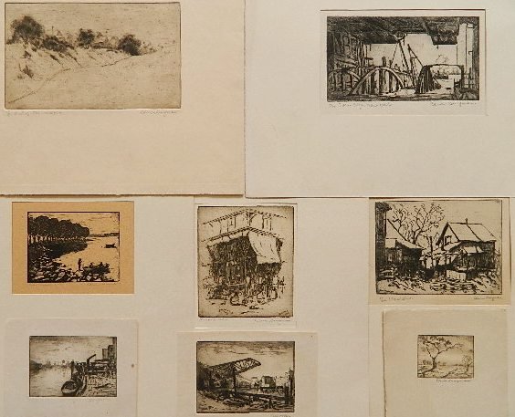 Edwin Kaufman- 7 etchings: Edwin Kaufman- Various Subjects- 7 etchings and 1 woodcut, all signed in pencil, various sizes.