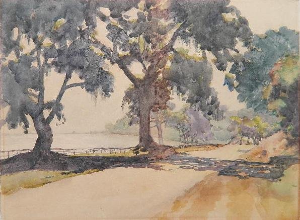 Henry g. Keller watercolor: Henry G. Keller- Untitled (Country Lane)- watercolor on paper, good condition. 8 1/2 x 11 1/2''