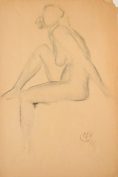 Henry Keller graphite drawing: Henry G. Keller- ''Female Nude Seated''- charcoal on paper, signed Keller lower right. 16 1/2 x 11''
