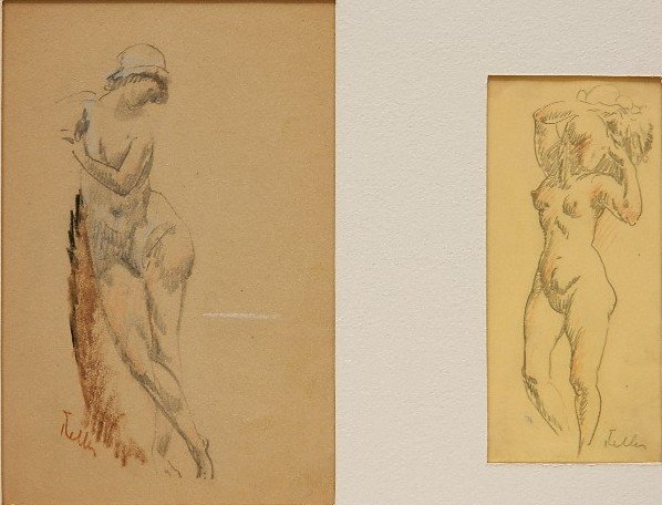 Henry Keller graphite drawings (2): Henry G. Keller- Nude Studies- 2 graphite on paper drawings. both signed Keller, various sizes.