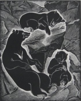 Barbara Latham wood engraving: Barbara Latham- ''Bear Family''- wood engraving, 1936, edition of about 200, published by AAG, very good condition. 10 x 8''