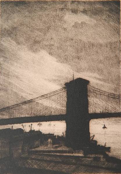 Peter Marcus etching: Peter Marcus- The Piers- etching, signed in pencil, laid down. 6 3/4 x 4 3/4''
