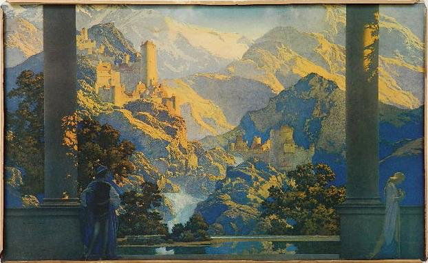 maxfield Parrish chromolithograph: Maxfield Parrish- ''Romance''- chromolithograph, 14 1/2 x 24''
