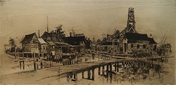 Joseph Pennell 3 etchings: Joseph Pennell- Harbor Scene; The Cathedral of Christ's Church Canterbury (2 copies)- 3 etchings, 2 signed in pencil, various sizes.