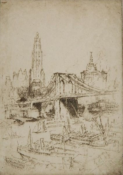 Joseph Pennell 2 etchings: Joseph Pennell- ''The Bridge'' (Wuerth 800)- 2 etchings, 1923, unsigned trial proofs. 9 3/4 x 6 7/8''