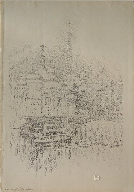 Joseph Pennell 2 prints: Joseph Pennell- ''Early Evening Effect'' (Wuerth 143)- auto-lithograph, 1900, as published in 'The Studio' Vol. XXI, 1901; together with an off-set lithograph after a drawing of Brooklyn Bridge. 9 3/4