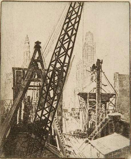 Joseph Pennell 2 etchings: Joseph Pennell- ''Cafe Orientale, Venice'' (Wuerth 618); ''Building The Victor Emanuel Monument, Rome'' (W. 623)- 2 etchings, 1911, both signed in pencil, edition of 50 and 40, 'Cafe' as is condition.