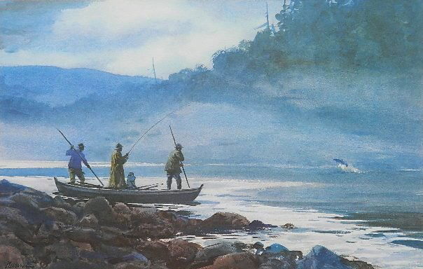 Ogden Plessner off-set lithograph: Ogden Pleissner- ''Rising Mist''- off-set lithograph, copyright the Anglers Club of New York 1983, very good condition. 17 x 26''
