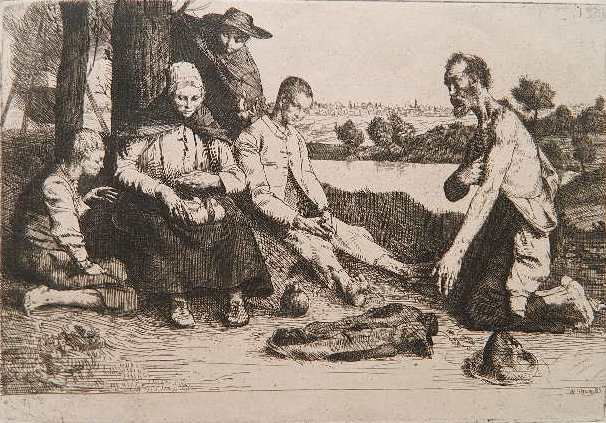 William Strang etching: William Strang- Untitled (Figures Resting)- etching, 1883, margins trimmed. 6 3/4 x 9 3/4'', 7 1/4 x 10 3/8'' (sheet)