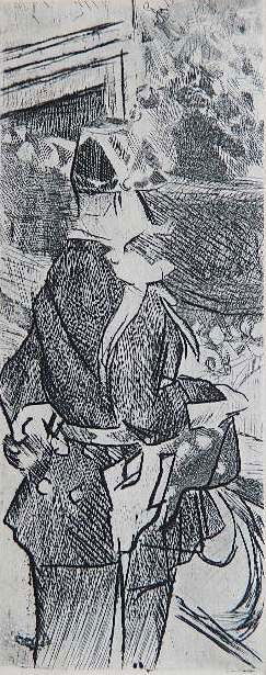 Jacques Villon etching: Jacques Villon- Fete Champetre- etching, good condition. 8 7/8 x 3 1/2''