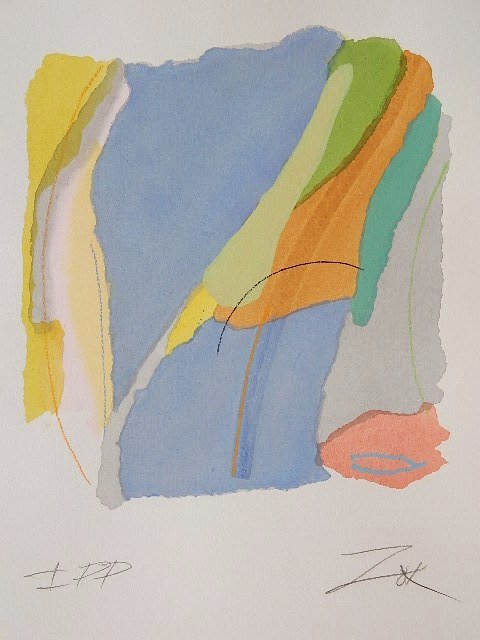 Larry Zox lithograph: Larry Zox- Untitled- lithograph and silkscreen in colors, signed and annotated 'I PP' in pencil. 16 x 16''