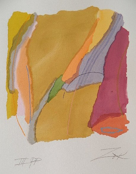 Larry Zox lithograph: Larry Zox- Untitled- lithograph and silkscreen in colors, signed and annotated 'III PP' in pencil. 16 x 16''