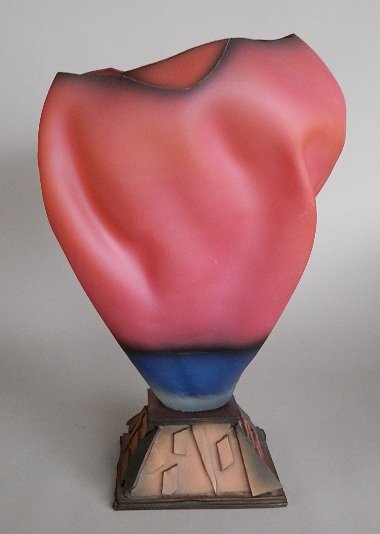 Danny Perkins art glass vessel: Danny Perkins (American 20th/ 21st c.)- ''Pink Bowl''- blown and cast glass vessel. 26''h; 18''w