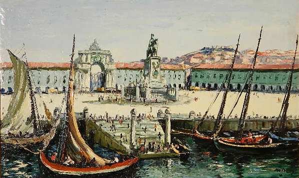 Manuel Gregorio Pereira oil: Manuel Gregorio Pereira (Portuguese 1931- )- ''Praca do Comercio''- oil on canvas, signed M. G. Pereira lower right. 24 x 40''