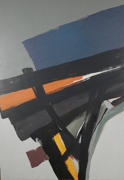 James K. Y. Kuo oil: James K. Y. Kuo (American 1920-1995)- ''Vista A''- oil on canvas, signed J. Kuo lower right. 71 x 48''