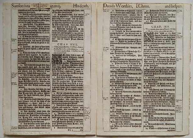 Leaf form the first edition of King James bible: Original leaf from the first edition of King James Bible, London, 1611. 14 3/8 x 10 3/8''